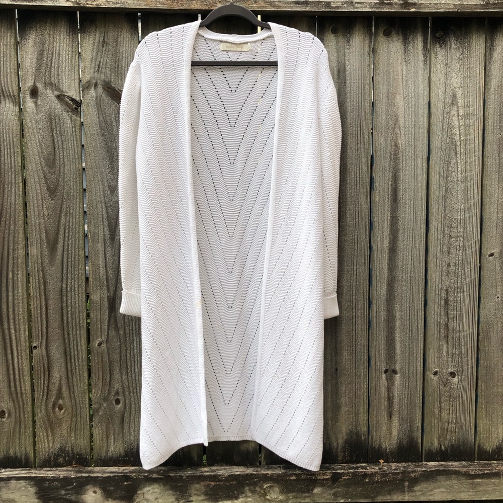 Bishop & Young 100% Cotton Open Knit Duster Size XS White Cardigan